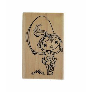 Wooden Stamp Girl Jump Rope Kiddo Stampendous 2012 Rubber Mounted Kids Playing